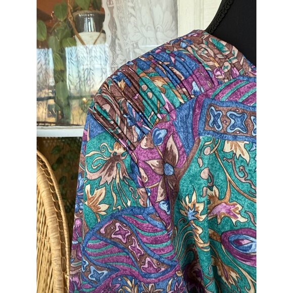 Vintage 70's Nancy II Blue Purple Floral Belted House Dress Sz 18 - Picture 11 of 14